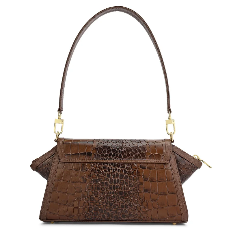 Da Milano Walnut Small Croco Leather Shoulder Bag - Walnut for Women | Best Price UAE